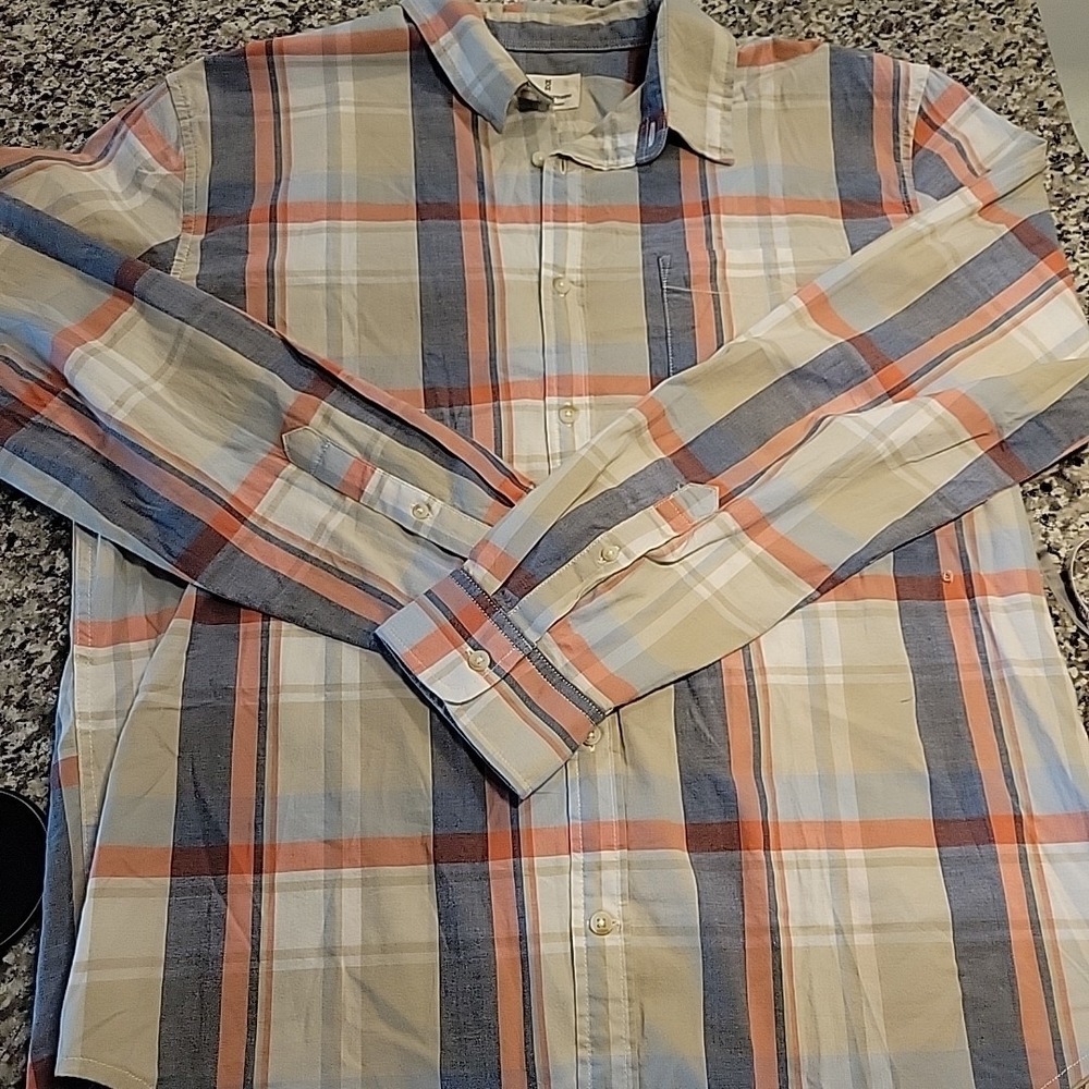 Mutual Weave Shirt Mens 2XL Long Sleeve Button Up‎ Denim Ivory Plaid